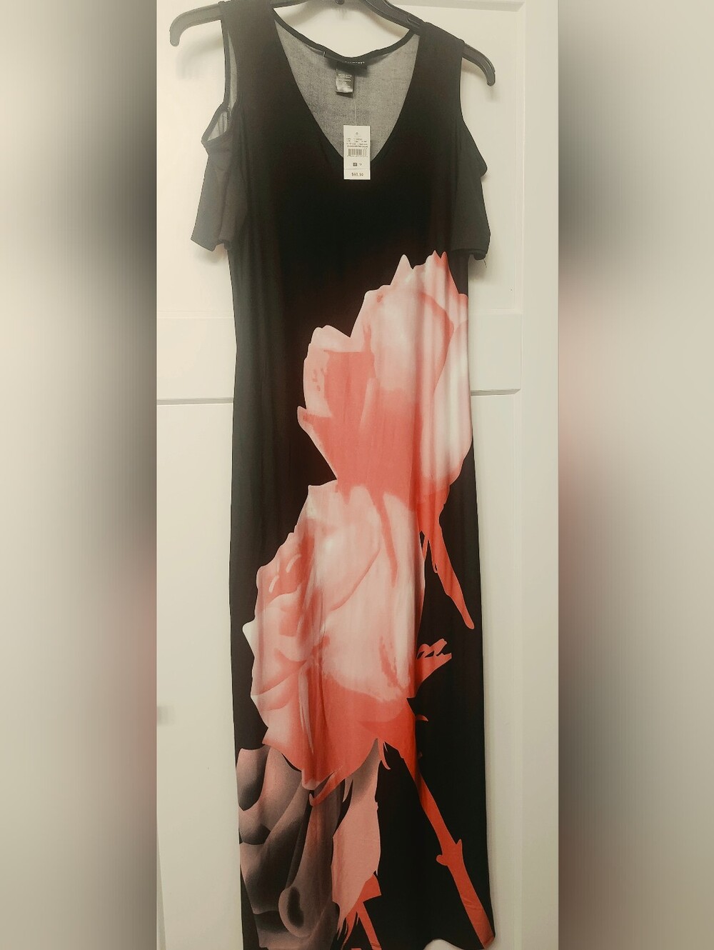 Black Maxi Dress with Large Coral Floral Print